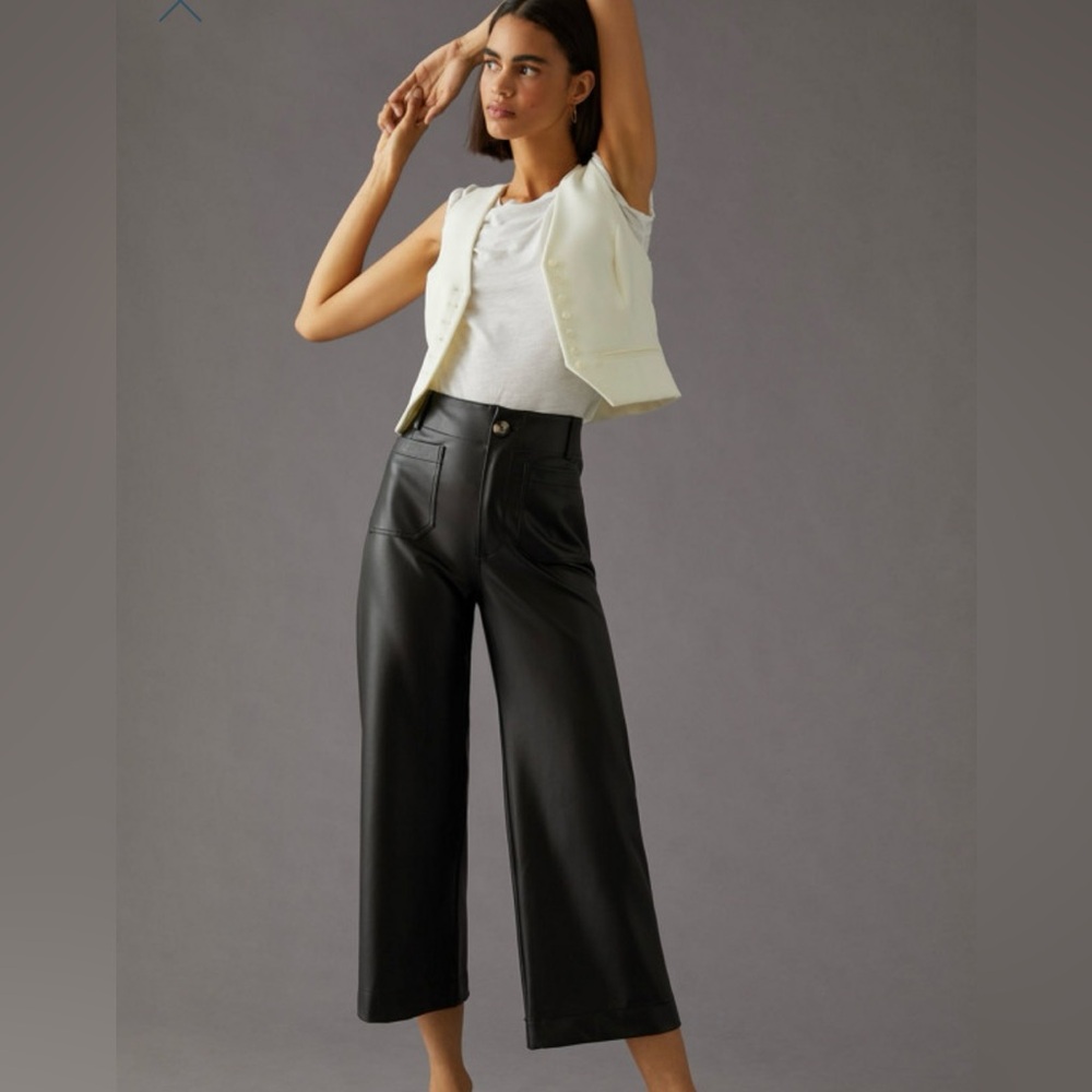 The Colette Cropped Wide-Leg Pants by Maeve: Faux-Leather- 27P Anthropologie